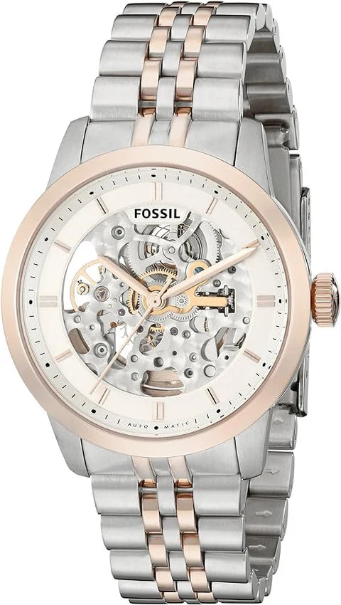 Fossil Townsman Automatic Skeleton Watch for Men ME3075 – White Skeleton Dial, Two-Tone Stainless Steel, 40mm