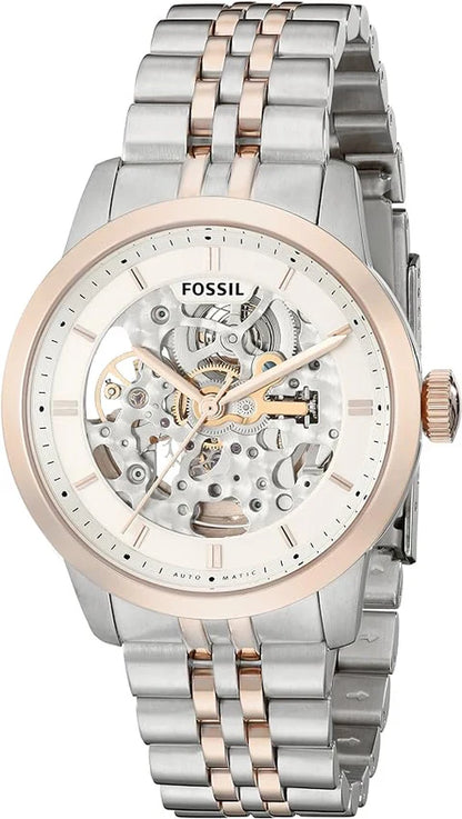 Fossil Townsman Automatic Skeleton Watch for Men ME3075 – White Skeleton Dial, Two-Tone Stainless Steel, 40mm