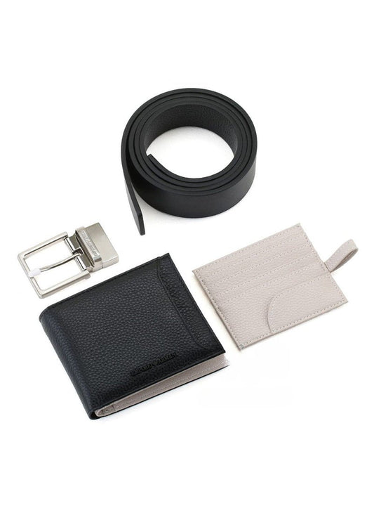 EA Black Leather Wallet-Belt Set For Men 21#