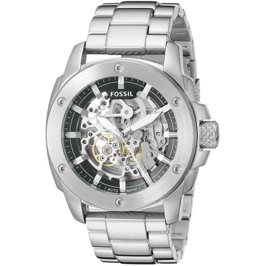Fossil ME3081 Modern Machine Automatic Watch – Silver Skeleton Dial, Stainless Steel Strap (50mm)