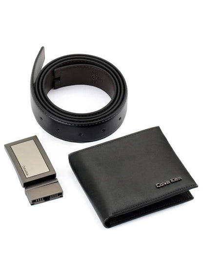 CK Black Leather Wallet-Belt Set For Men 14#
