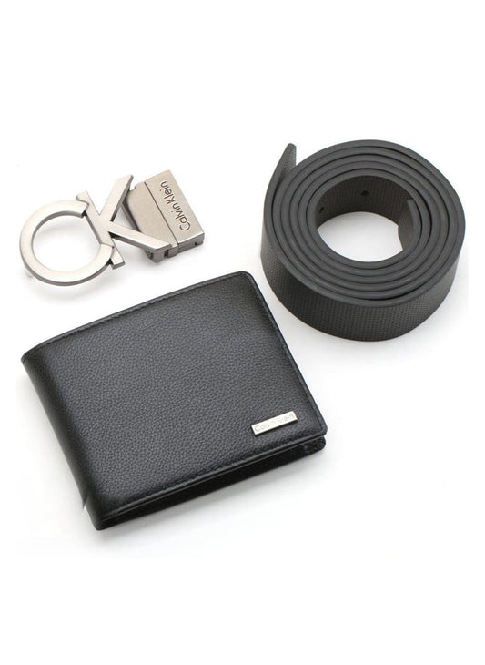 CK Black Leather Wallet-Belt Set For Men 13#