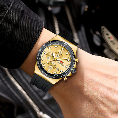 Mini Focus Watch with Gold Dial & Black Strap For Men MF0488G