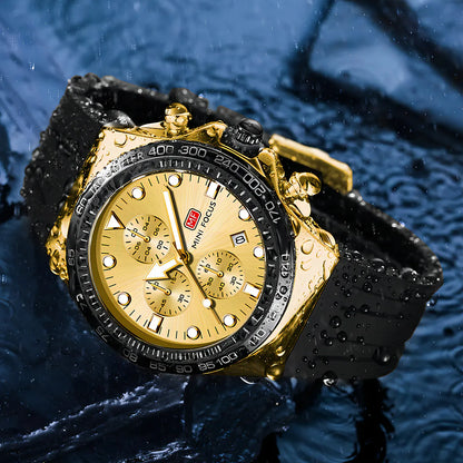 Mini Focus Watch with Gold Dial & Black Strap For Men MF0488G