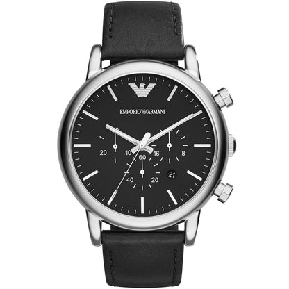 Emporio Armani Luigi AR1828 Black Leather Silver Chronograph Watch