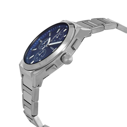 Fossil Everett FS5795 Men’s Watch – Blue Dial Chronograph, Silver Stainless Steel Bracelet, Quartz, 42mm, 50M Water Resistant