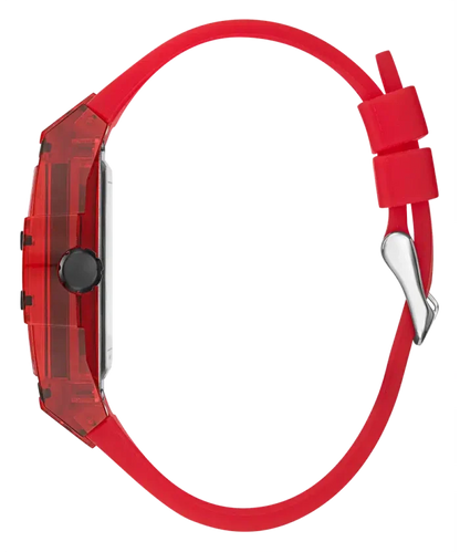 Guess Men's Watch – Model GW0203G5 | Phoenix Collection – Bold Square Design with Red Silicone Strap