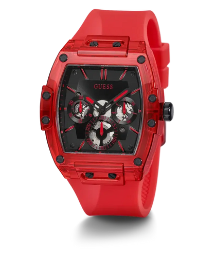 Guess Men's Watch – Model GW0203G5 | Phoenix Collection – Bold Square Design with Red Silicone Strap