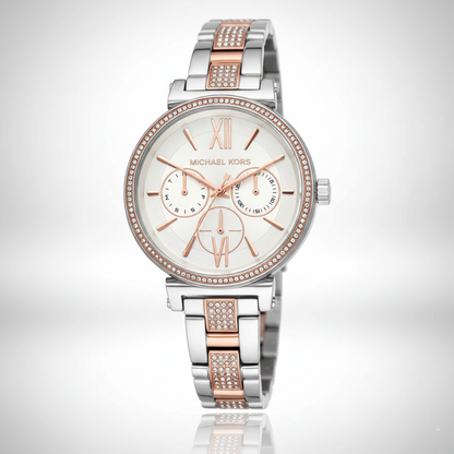 Michael Kors MK4353 Sofie Women’s Silver Rose Gold Chronograph Crystal Watch