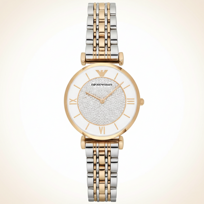 Emporio Armani AR2076 Women’s Crystal Dial Two-Tone Stainless Steel Gianni T-Bar Watch