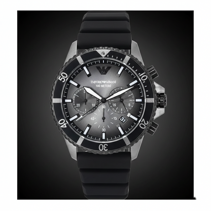 Emporio Armani AR11515 Men’s Black Dial Silicone Strap Diver Chronograph Watch