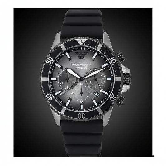 Emporio Armani AR11515 Men’s Black Dial Silicone Strap Diver Chronograph Watch