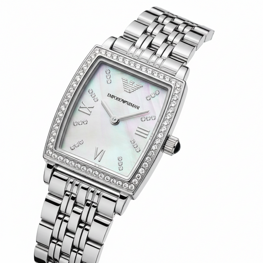 Emporio Armani AR11405 Women’s Mother of Pearl Dial Silver Stainless Steel Gianni T-Bar Watch