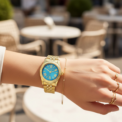 Michael Kors Lexington MK3271 Women’s Gold-Tone Turquoise Dial Stainless Steel Watch
