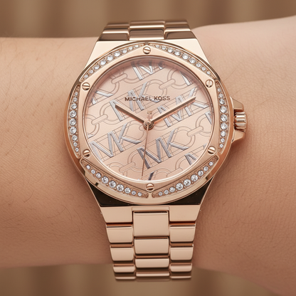 Michael Kors Lennox MK7405 Rose Gold MK Logo Chain Watch