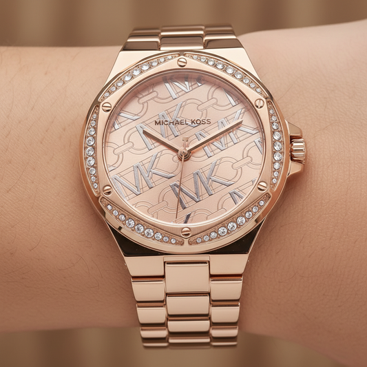 Michael Kors Lennox MK7405 Rose Gold MK Logo Chain Watch