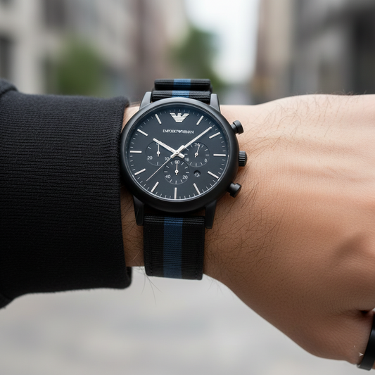 Emporio Armani Luigi AR1948 Chronograph Black Fabric Watch