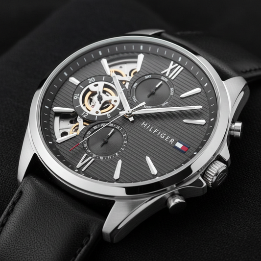 Tommy Hilfiger Men's Multi-Function Watch – Model 1710644 – Black Leather Strap