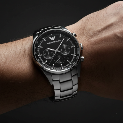 Emporio Armani AR5980 Men’s Black Dial Stainless Steel Tazio Large Chronograph Watch