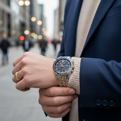Emporio Armani AR6088 Men’s Blue Dial Two-Tone Stainless Steel Chronograph Watch