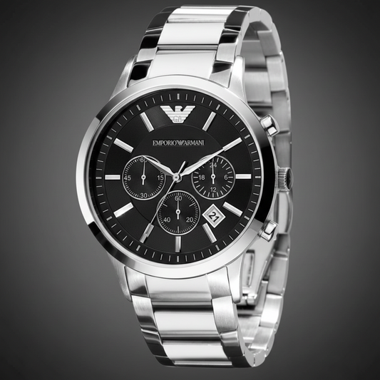 Emporio Armani AR2434 Men’s Black Dial Stainless Steel Renato Watch