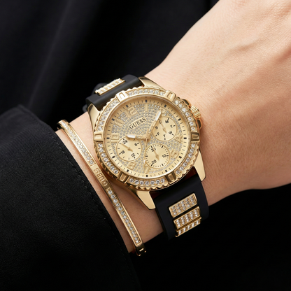 Guess Lady Frontier W1160L1 Gold & Black Rubber Watch