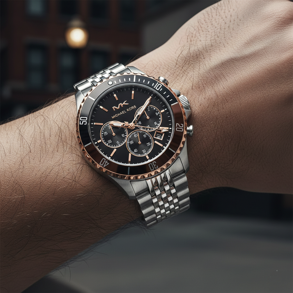 Michael Kors MK8725 Men’s Black Dial Two-Tone Stainless Steel Bayville Chronograph Watch