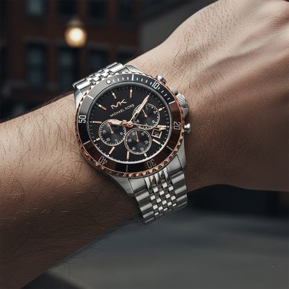 Michael Kors MK8725 Men’s Black Dial Two-Tone Stainless Steel Bayville Chronograph Watch