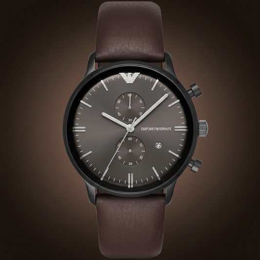 Emporio Armani AR1932 Men’s Grey Dial Brown Leather Chronograph Watch