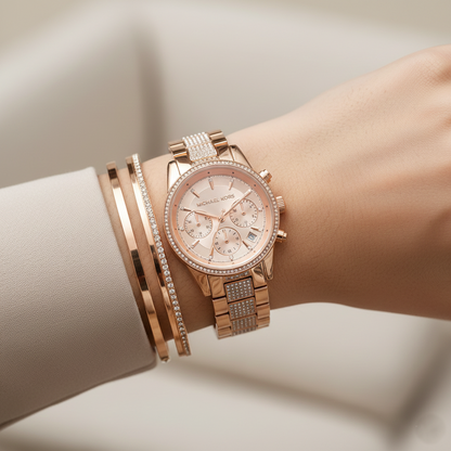 Michael Kors MK6485 Ritz Women’s Rose Gold Dial Rose Gold Stainless Steel Chronograph Watch