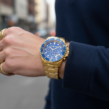 Michael Kors MK8267 Men’s Blue Dial Gold Stainless Steel Everest Chronograph Watch