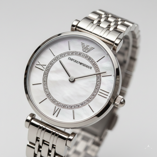 Emporio Armani AR1908 Women’s White Dial Silver Stainless Steel Gianni T-Bar Watch
