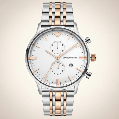 Emporio Armani AR0399 Men’s Silver Dial Two-Tone Stainless Steel Gianni Chronograph Watch