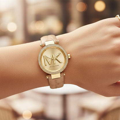 Michael Kors Parker MK4725 Women’s Gold Case Beige Leather Strap Analog Watch