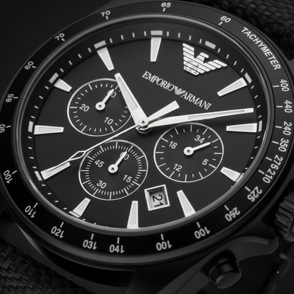 Emporio Armani AR6131 Men’s Black Dial Black Fabric Strap Sigma Chronograph Watch
