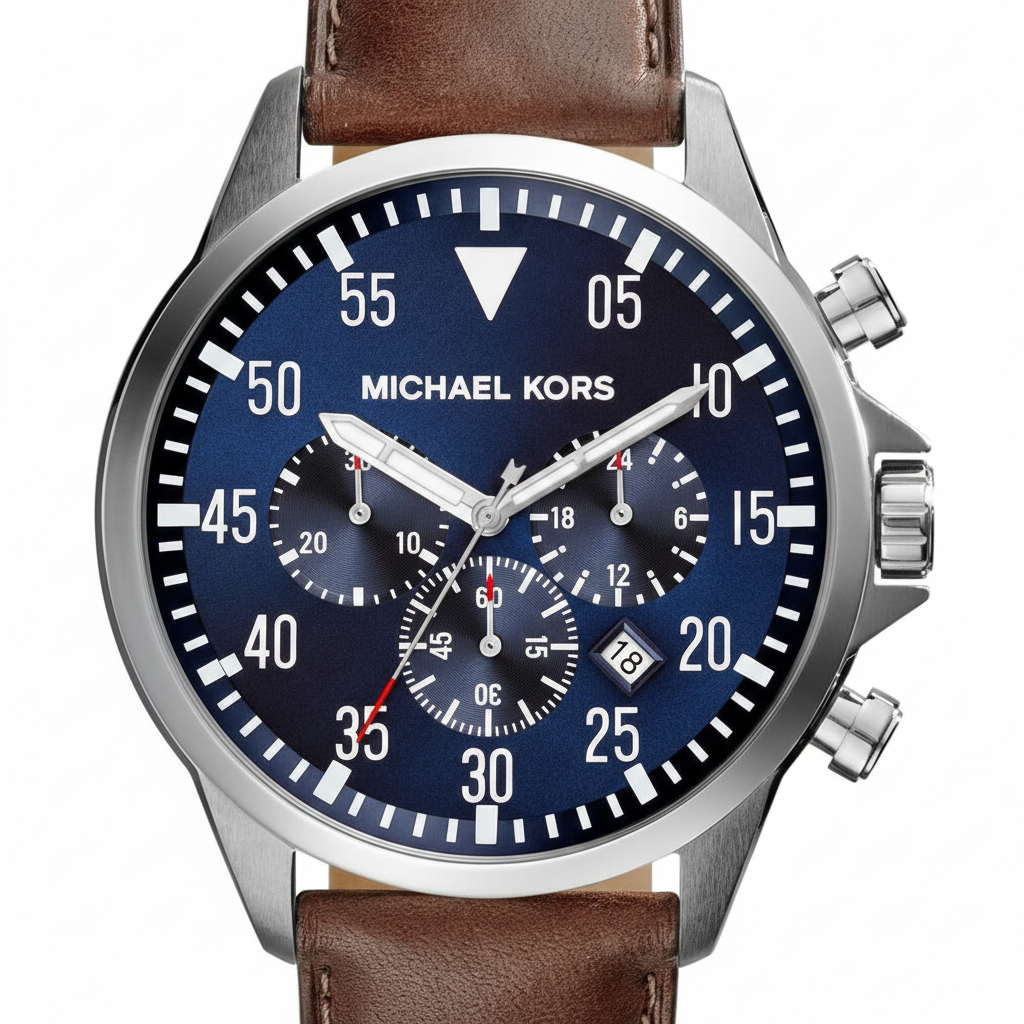 Michael Kors MK8362 Men’s Blue Dial Brown Leather Strap Gage Chronograph Watch