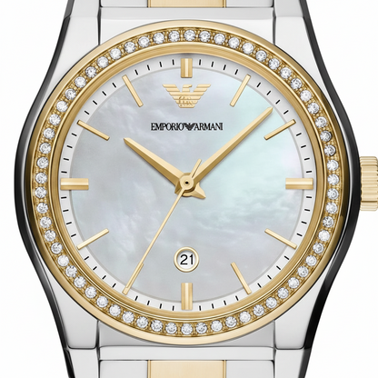 Emporio Armani AR11559 Women’s Mother of Pearl Dial Two-Tone Stainless Steel Federica Watch