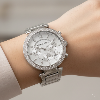 Michael Kors MK5353 Parker Women’s Silver Dial Stainless Steel Chronograph Watch