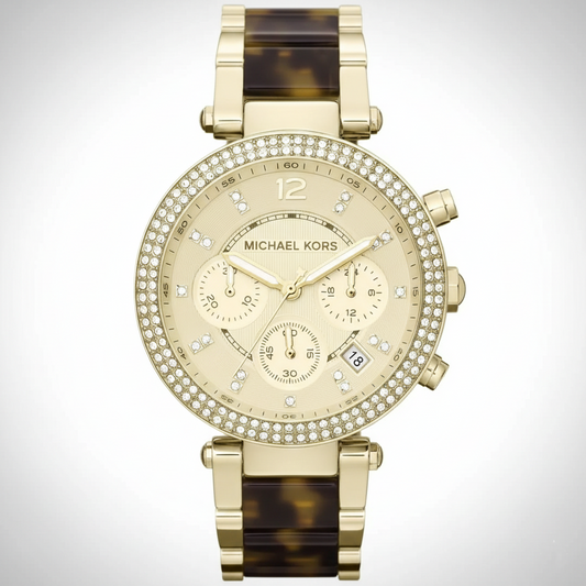 Michael Kors MK5688 Parker Women’s Gold Chronograph Tortoiseshell Crystal Watch