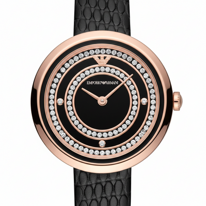 Emporio Armani AR11493 Women’s Black Dial Rose Gold Leather Rosa Watch