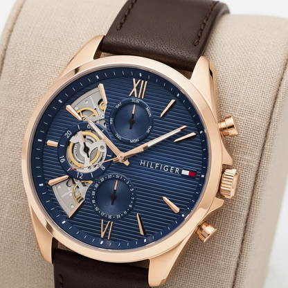 Tommy Hilfiger Men’s Baker Watch – Model 1710645 – Blue Dial & Brown Leather Strap