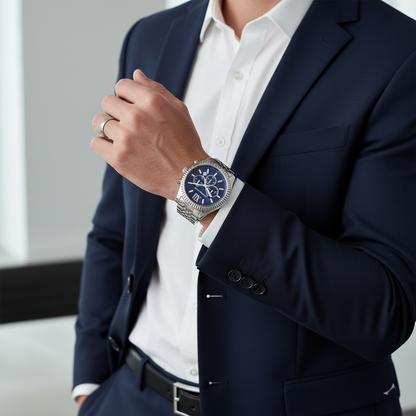 Michael Kors MK8280 Men’s Blue Dial Silver Stainless Steel Lexington Chronograph Watch