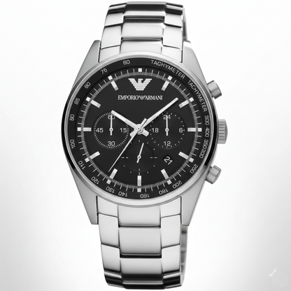 Emporio Armani AR5980 Men’s Black Dial Stainless Steel Tazio Large Chronograph Watch