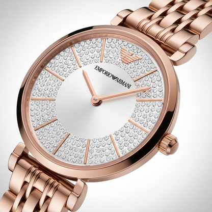 Emporio Armani AR11446 Women’s Silver Crystal Dial Rose Gold Gianni T-Bar Watch