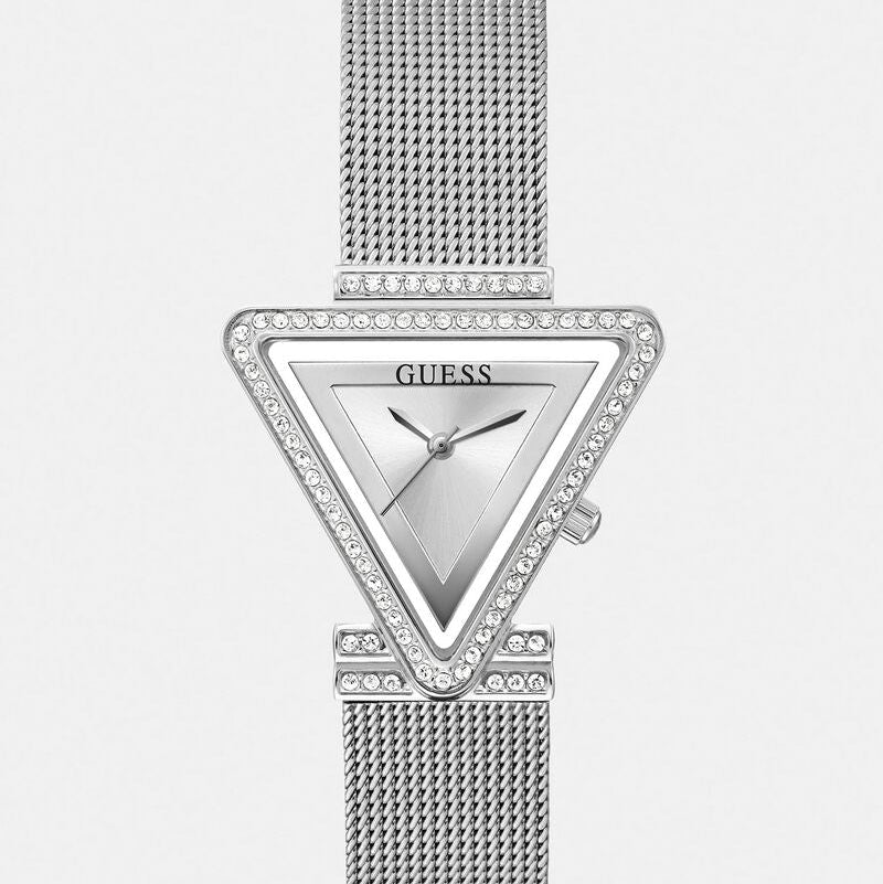 Guess Fame GW0508L1 Silver Tone Triangle Case Mesh Bracelet Watch