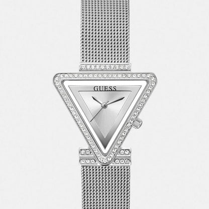 Guess Fame GW0508L1 Silver Tone Triangle Case Mesh Bracelet Watch