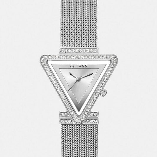 Guess Fame GW0508L1 Silver Tone Triangle Case Mesh Bracelet Watch