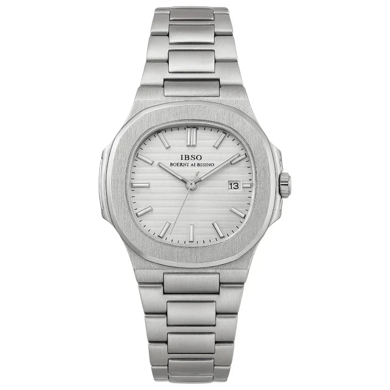 IBSO ساعة ايبسو الكلاسيكية للرجال ستانلس ستيل مينا أبيض