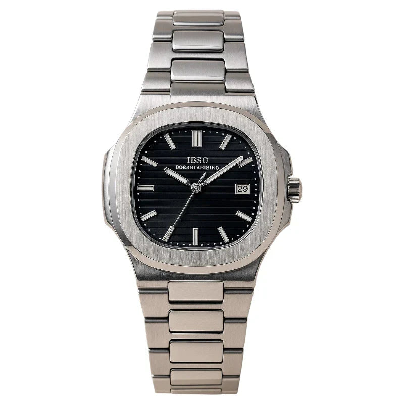 IBSO ساعة ايبسو الكلاسيكية للرجال فضي بخلفية سوداء عرض التاريخ