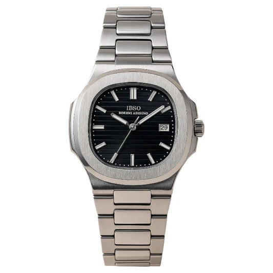 IBSO ساعة ايبسو الكلاسيكية للرجال فضي بخلفية سوداء عرض التاريخ